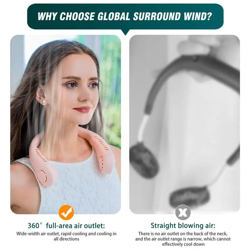 Hanging Neck Fan Portable Neck Fans USB Leafless Neckband Fan Rechargeable Neck Fan Cooling Fan Portable Home Outdoor Fan